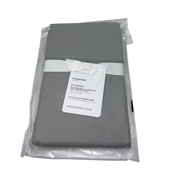 Pottery Barn Classic Percale Standard Pillowcases Set 2 Gray 400 Thread Count - Picture 1 of 4